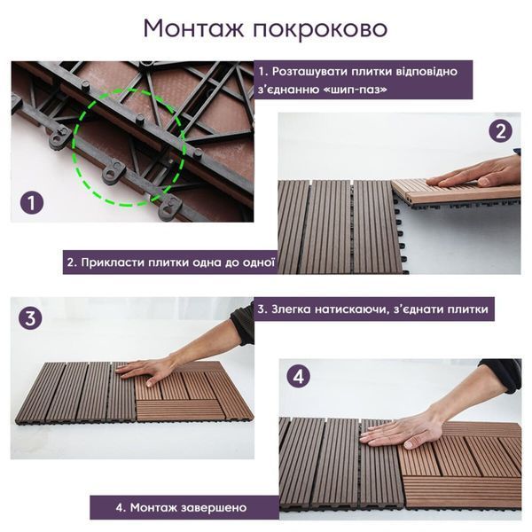 Композитная плитка WPC 30х30х2см Каштан (D) SW-00001710 991943778 фото