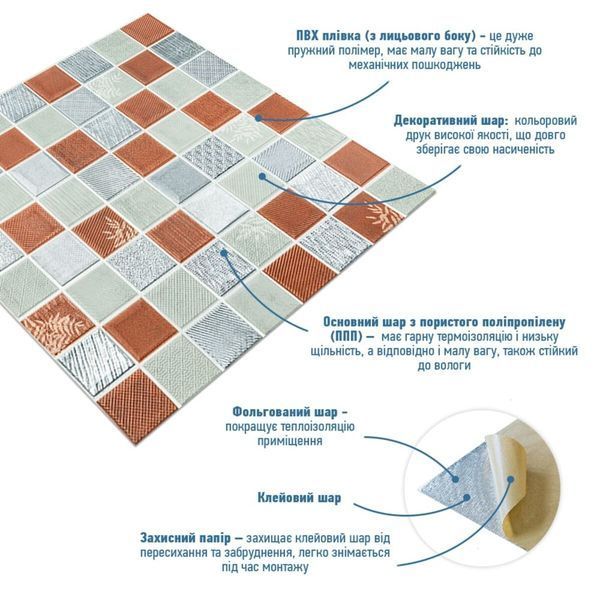 Панель стінова 3D 700х700х4мм Мозаїка коричнева SW-00002012 991944018 фото